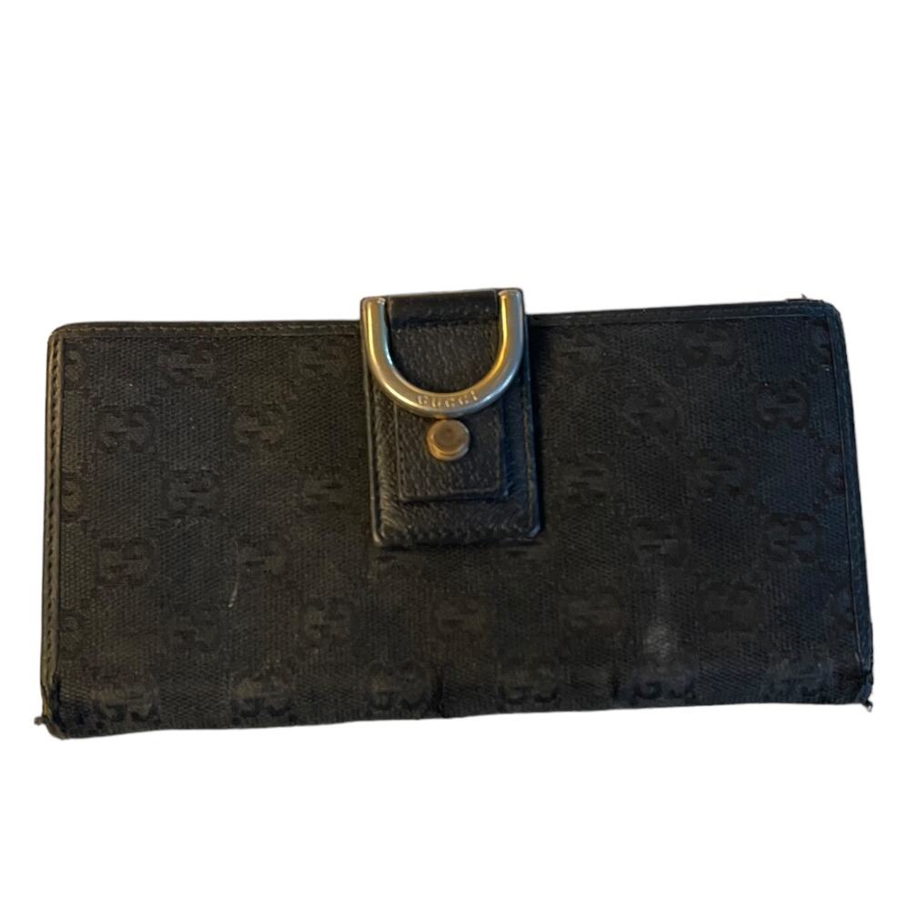 Gucci Black Signature GG Horsebit Buckle Wallet